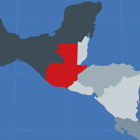 Shape of the Guatemala in context of neighbour countries. Country highlighted with red color on world map. Guatemala map template. Vector illustration.のイラスト素材