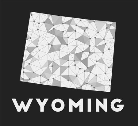 Wyoming - communication network map of us state. Wyoming trendy geometric design on dark background. Technology, internet, network, telecommunication concept. Vector illustration.のイラスト素材