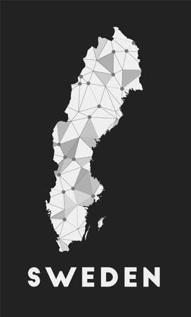 Sweden - communication network map of country. Sweden trendy geometric design on dark background. Technology, internet, network, telecommunication concept. Vector illustration.のイラスト素材