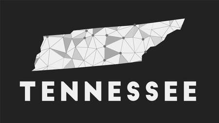 Tennessee - communication network map of us state. Tennessee trendy geometric design on dark background. Technology, internet, network, telecommunication concept. Vector illustration.のイラスト素材