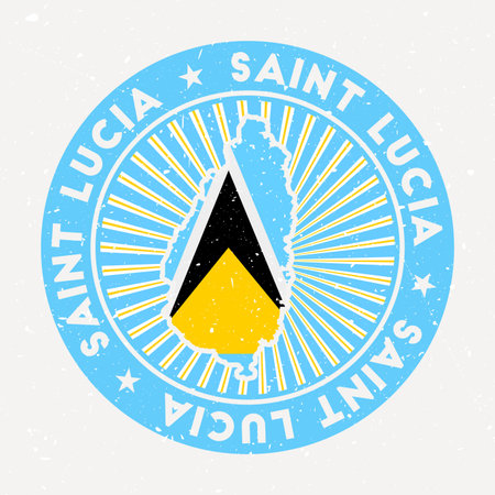 Saint Lucia round stamp of island with flag. Vintage badge with circular text and stars, vector illustration.のイラスト素材