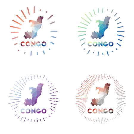 Congo low poly sunburst set. Logo of country in geometric polygonal style. Vector illustration.のイラスト素材