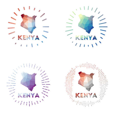 Kenya low poly sunburst set. Logo of country in geometric polygonal style. Vector illustration.のイラスト素材