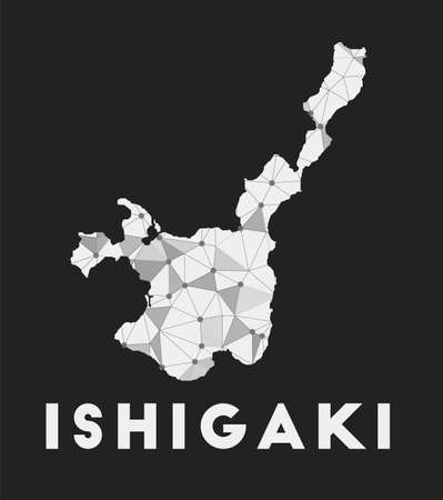 Ishigaki - communication network map of island. Ishigaki trendy geometric design on dark background. Technology, internet, network, telecommunication concept. Vector illustration.のイラスト素材