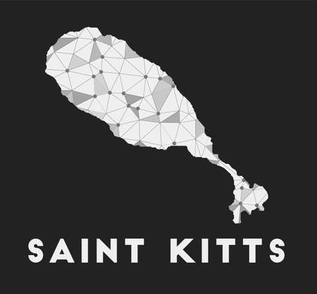 Saint Kitts - communication network map of island. Saint Kitts trendy geometric design on dark background. Technology, internet, network, telecommunication concept. Vector illustration.のイラスト素材