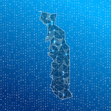 Network map of Togo. country digital connections map. Technology, internet, network, telecommunication concept. Vector illustration.のイラスト素材