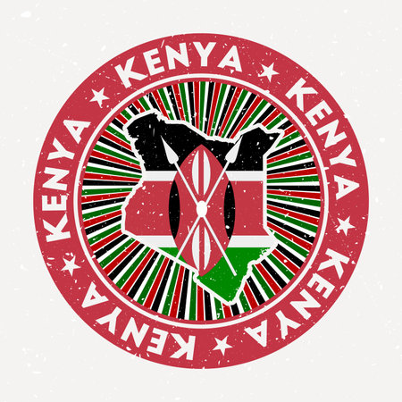 Kenya round stamp. design of country with flag. Vintage badge with circular text and stars, vector illustration.のイラスト素材