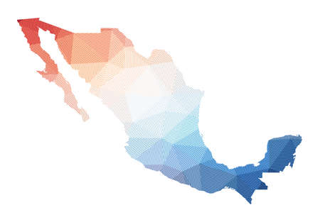 Map of Mexico. Low poly illustration of the country. Geometric design with stripes. Technology, internet, network concept. Vector illustration.のイラスト素材