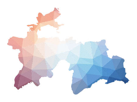 Map of Tajikistan. Low poly illustration of the country. Geometric design with stripes. Technology, internet, network concept. Vector illustration.のイラスト素材