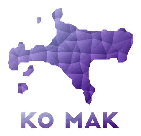 Map of Ko Mak. Low poly illustration of the island. Purple geometric design. Polygonal vector illustration.のイラスト素材