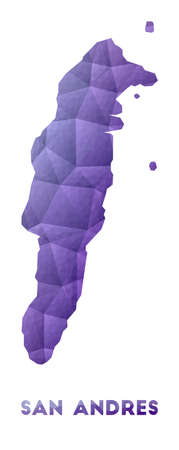 Map of San Andres. Low poly illustration of the island. Purple geometric design. Polygonal vector illustration.のイラスト素材