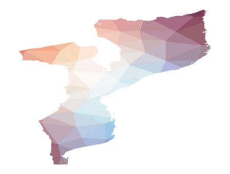 Map of Mozambique. Low poly illustration of the country. Geometric design with stripes. Technology, internet, network concept. Vector illustration.のイラスト素材