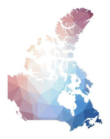Map of Canada. Low poly illustration of the country. Geometric design with stripes. Technology, internet, network concept. Vector illustration.のイラスト素材