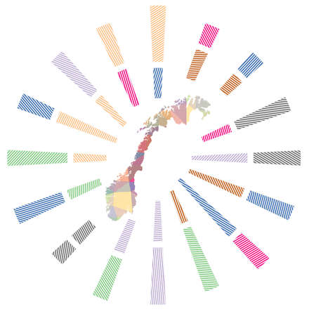 Norway sunburst. Low poly striped rays and map of the country. Cool vector illustration.のイラスト素材