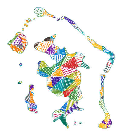 Kid style map of Bora Bora. Hand drawn polygons in the shape of Bora Bora. Vector illustration.のイラスト素材