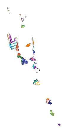Kid style map of Vanuatu. Hand drawn polygons in the shape of Vanuatu. Vector illustration.のイラスト素材
