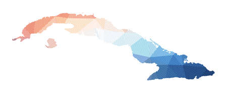 Map of Cuba. Low poly illustration of the country. Geometric design with stripes. Technology, internet, network concept. Vector illustration.のイラスト素材