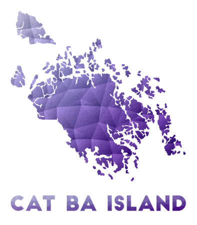 Map of Cat Ba Island. Low poly illustration of the island. Purple geometric design. Polygonal vector illustration.のイラスト素材