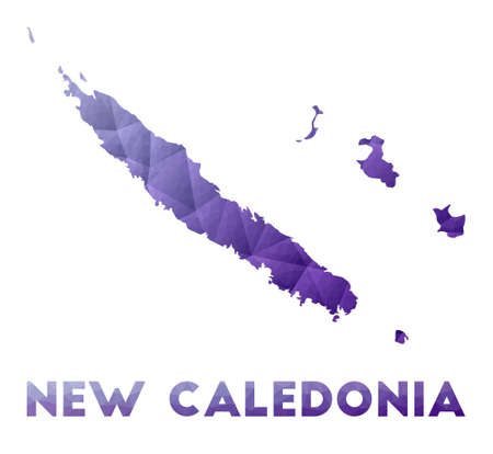 Map of New Caledonia. Low poly illustration of the country. Purple geometric design. Polygonal vector illustration.のイラスト素材