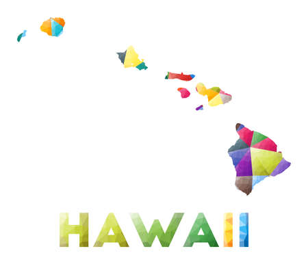 Hawaii - colorful low poly island shape. Multicolor geometric triangles. Modern trendy design. Vector illustration.のイラスト素材