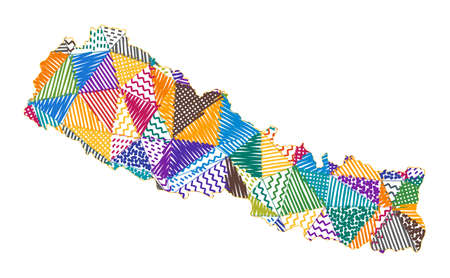 Kid style map of Nepal. Hand drawn polygons in the shape of Nepal. Vector illustration.のイラスト素材
