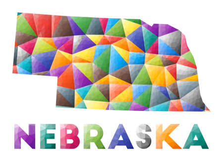 Nebraska - colorful low poly us state shape. Multicolor geometric triangles. Modern trendy design. Vector illustration.のイラスト素材