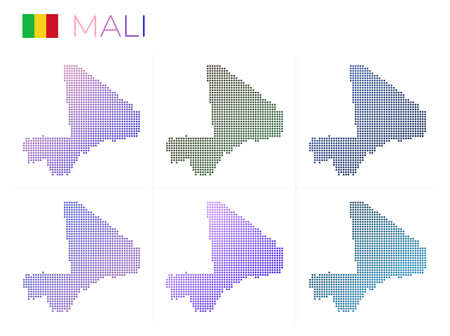 Mali dotted map set. Map of Mali in dotted style. Borders of the country filled with beautiful smooth gradient circles. Awesome vector illustration.のイラスト素材