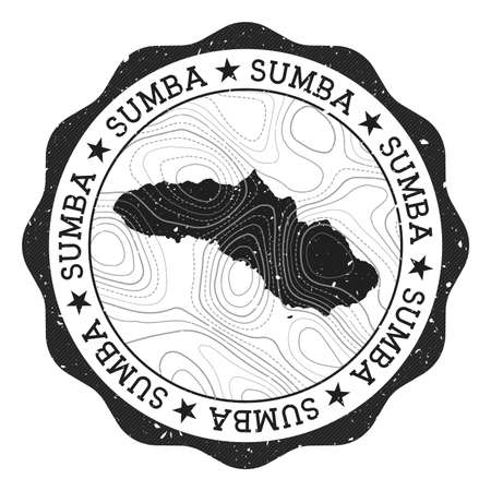Sumba outdoor stamp. Round sticker with map of island with topographic isolines. Vector illustration. Can be used as insignia, logotype, label, sticker or badge of the Sumba.のイラスト素材