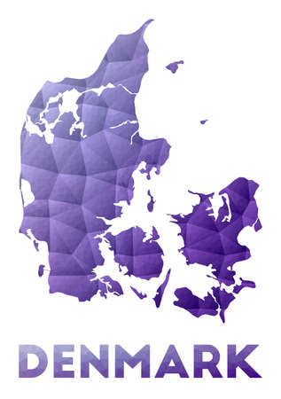 Map of Denmark. Low poly illustration of the country. Purple geometric design. Polygonal vector illustration.のイラスト素材