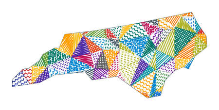 Kid style map of North Carolina. Hand drawn polygons in the shape of North Carolina. Vector illustration.のイラスト素材