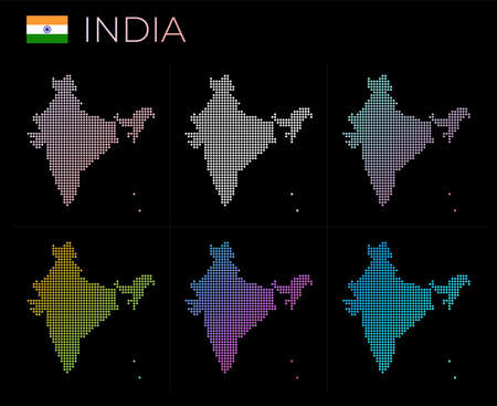 India dotted map set. Map of India in dotted style. Borders of the country filled with beautiful smooth gradient circles. Elegant vector illustration.のイラスト素材