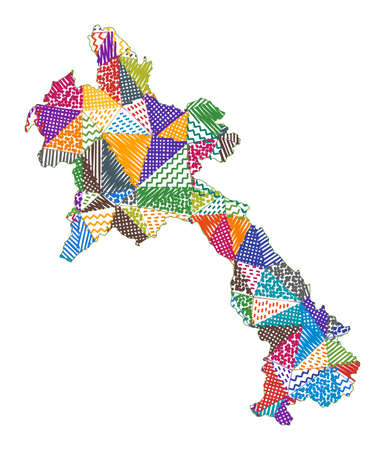 Kid style map of Laos. Hand drawn polygons in the shape of Laos. Vector illustration.のイラスト素材