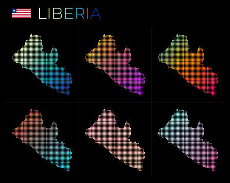 Liberia dotted map set. Map of Liberia in dotted style. Borders of the country filled with beautiful smooth gradient circles. Authentic vector illustration.のイラスト素材