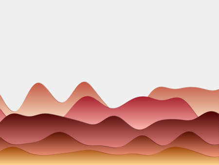 Abstract mountains background. Curved layers in reddish colors. Papercut style hills. Authentic vector illustration.のイラスト素材