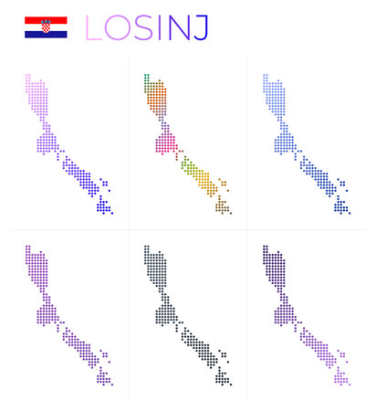 Losinj dotted map set. Map of Losinj in dotted style. Borders of the island filled with beautiful smooth gradient circles. Classy vector illustration.のイラスト素材