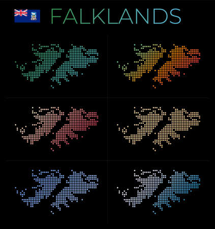 Falklands dotted map set. Map of Falklands in dotted style. Borders of the country filled with beautiful smooth gradient circles. Superb vector illustration.のイラスト素材