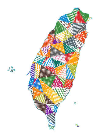 Kid style map of Taiwan. Hand drawn polygons in the shape of Taiwan. Vector illustration.のイラスト素材