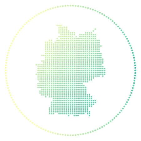 Germany digital badge. Dotted style map of Germany in circle. Tech icon of the country with gradiented dots. Artistic vector illustration.のイラスト素材