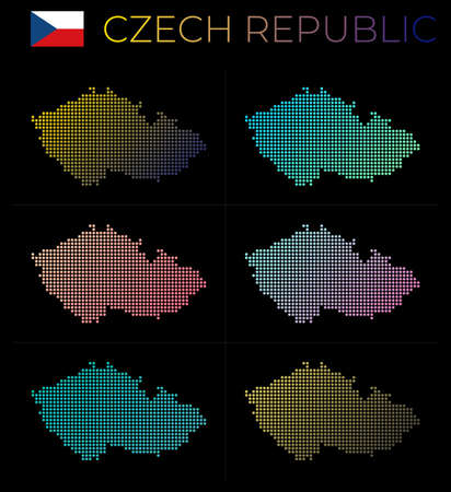 Czech Republic dotted map set. Map of Czech Republic in dotted style. Borders of the country filled with beautiful smooth gradient circles. Elegant vector illustration.のイラスト素材
