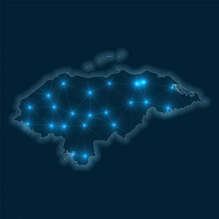 Honduras network map. Abstract geometric map of the country. Digital connections and telecommunication design. Glowing internet network. Beautiful vector illustration.のイラスト素材