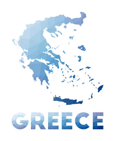 Low poly map of Greece. Geometric illustration of the country. Greece polygonal map. Technology, internet, network concept. Vector illustration.のイラスト素材