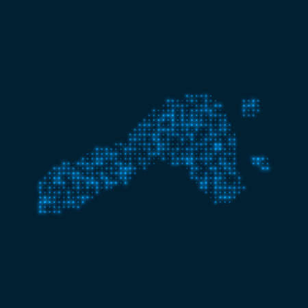 Ko Lipe dotted glowing map. Shape of the island with blue bright bulbs. Vector illustration.のイラスト素材