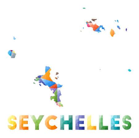 Seychelles - colorful low poly island shape. Multicolor geometric triangles. Modern trendy design. Vector illustration.のイラスト素材
