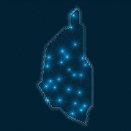 Penang Island network map. Abstract geometric map of the island. Digital connections and telecommunication design. Glowing internet network. Powerful vector illustration.のイラスト素材