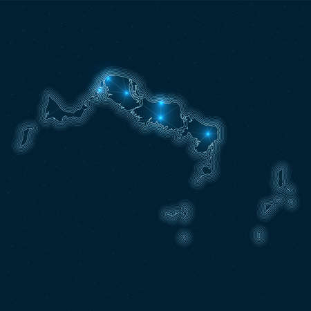 Turks and Caicos Islands network map. Abstract geometric map of the island. Digital connections and telecommunication design. Glowing internet network. Powerful vector illustration.のイラスト素材