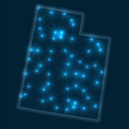 Utah network map. Abstract geometric map of the us state. Digital connections and telecommunication design. Glowing internet network. Appealing vector illustration.のイラスト素材