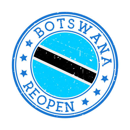 Botswana Reopening Stamp. Round badge of country with flag of Botswana. Reopening after lock-down sign. Vector illustration.のイラスト素材