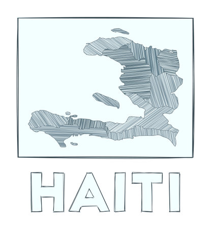 Sketch map of Haiti. Grayscale hand drawn map of the country. Filled regions with hachure stripes. Vector illustration.のイラスト素材