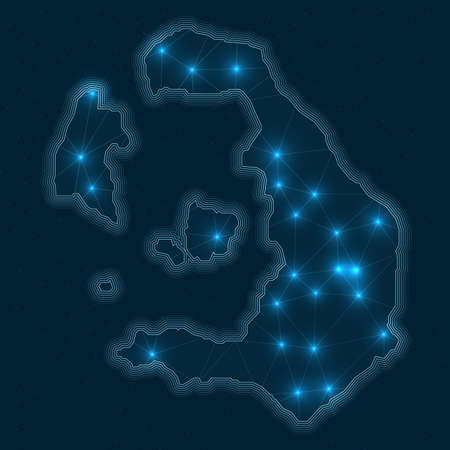Santorini network map. Abstract geometric map of the island. Digital connections and telecommunication design. Glowing internet network. Stylish vector illustration.のイラスト素材