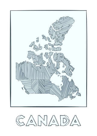Sketch map of Canada. Grayscale hand drawn map of the country. Filled regions with hachure stripes. Vector illustration.のイラスト素材